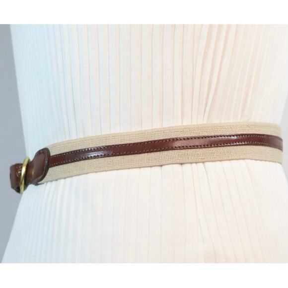 Millers Surcingle Mens Belt Small Brown Leather Ends Overlay On Beight Canvas - Picture 2 of 10